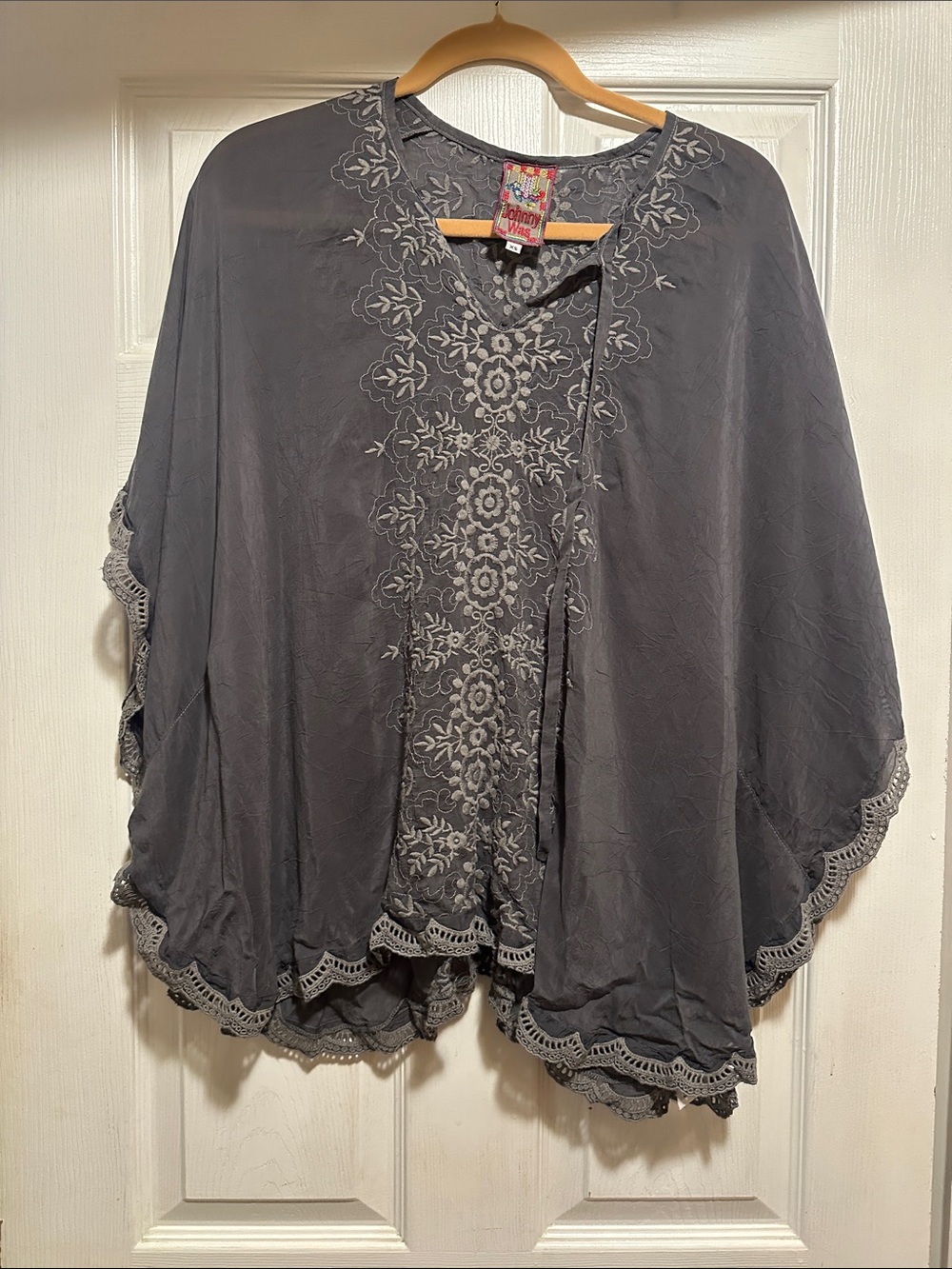 Johnny Was Slate Gray Embroidered Poncho Tunic
